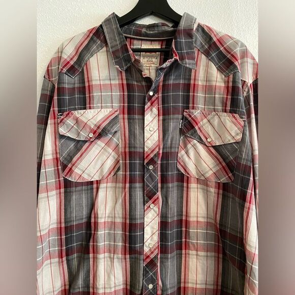 Levi's Red and Gray Plaid Pearl Snap Shirt XXXL UB-16 - Picture 2 of 9